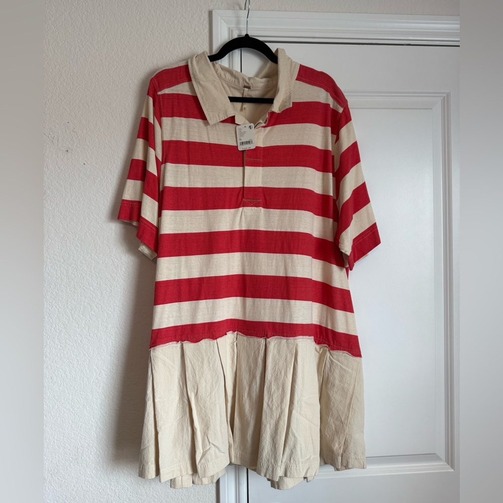 Red and Cream Striped Polo Dress